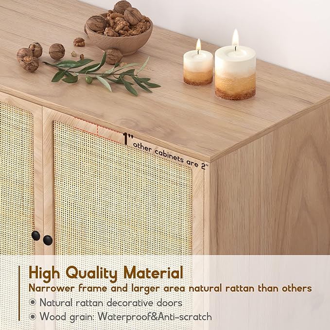 Set of 2 Sideboard with Handmade Natural Rattan Doors
