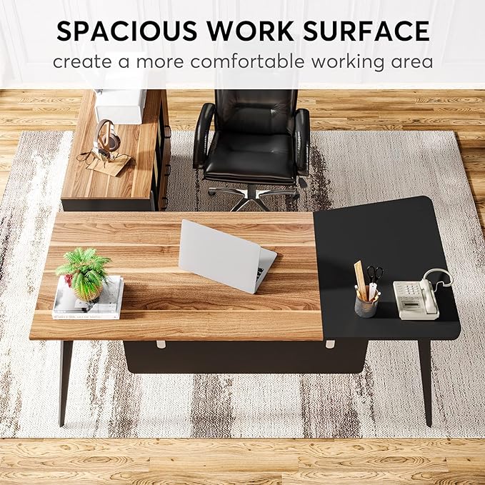 70 inch Large L Shape Computer Desk and 47" File Cabinet Set