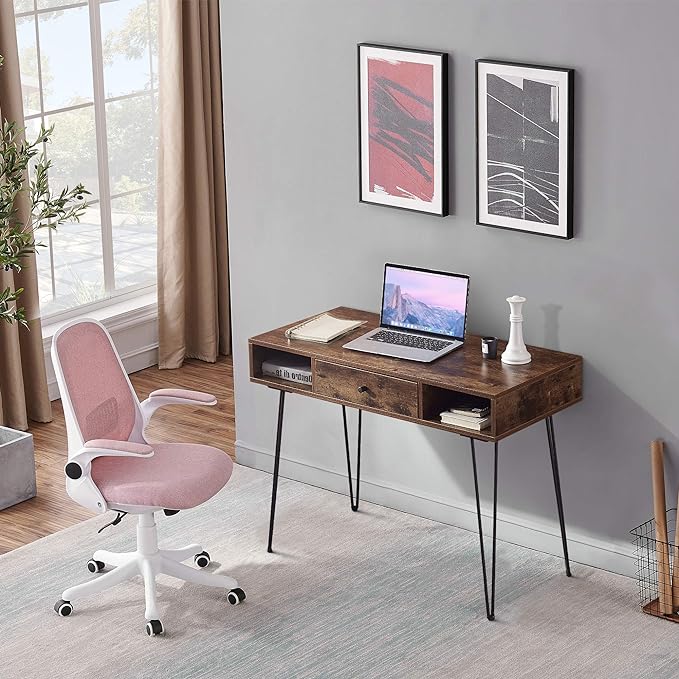 Brown Computer Desk with Drawer Study Writing/Makeup Table