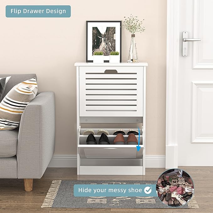 Shoe Storage Cabinet with 2 Flip Drawers