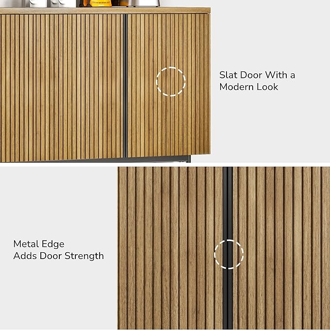 Sideboard Buffet Cabinet, 63" Storage Cabinet with Fluted Decorative Doors