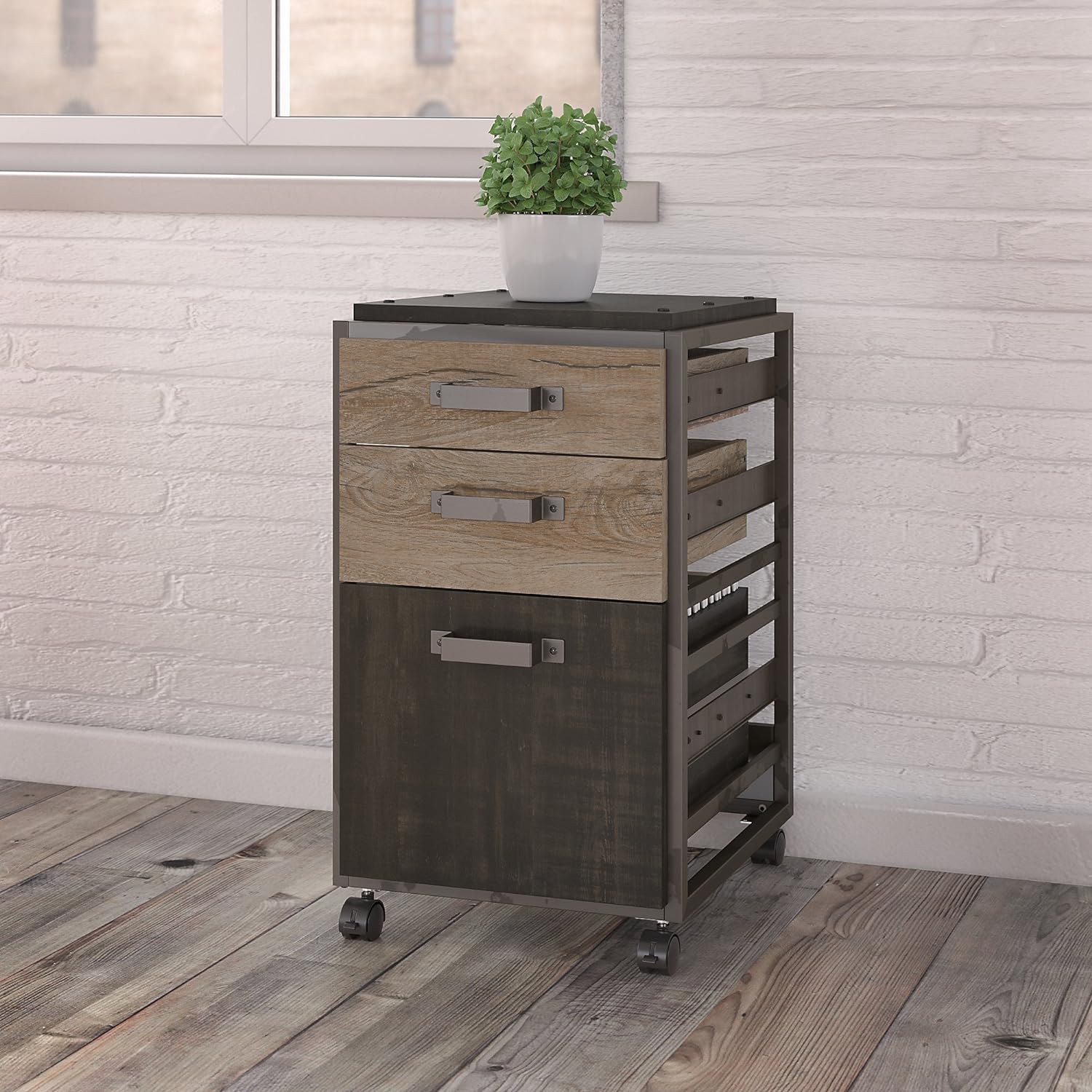 3 Drawer Mobile File Cabinet, Rustic Gray