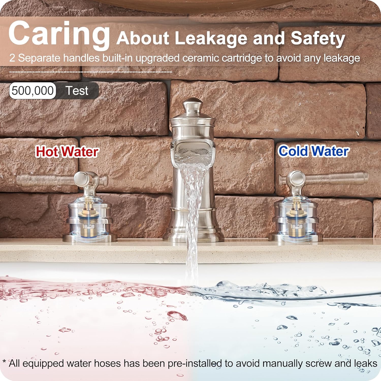 4-16 Inch Widespread Bathroom Faucet Brushed Nickel, Brass Waterfall Faucet for Bathroom Sink, 2 Handles Bath Faucet Bathroom Sink Faucets with Water Hose & Pop-Up Drain Saving Water Modern