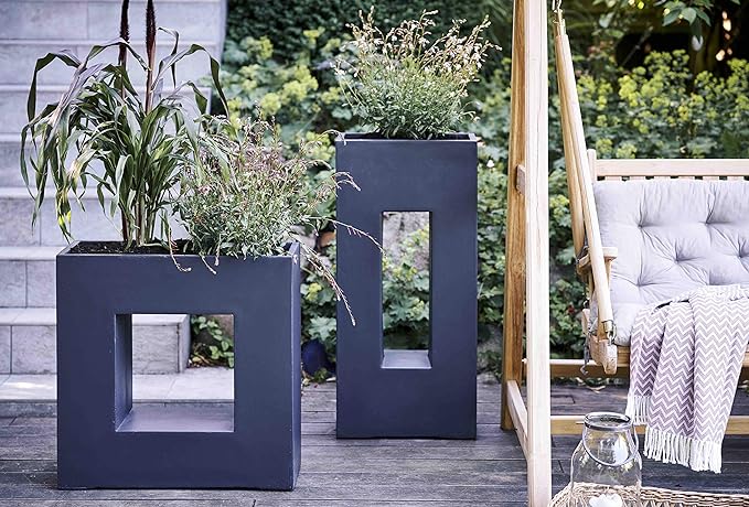 Plant Pot in Grey – Fiberglass Flower Pot for Indoor & Outdoor Use