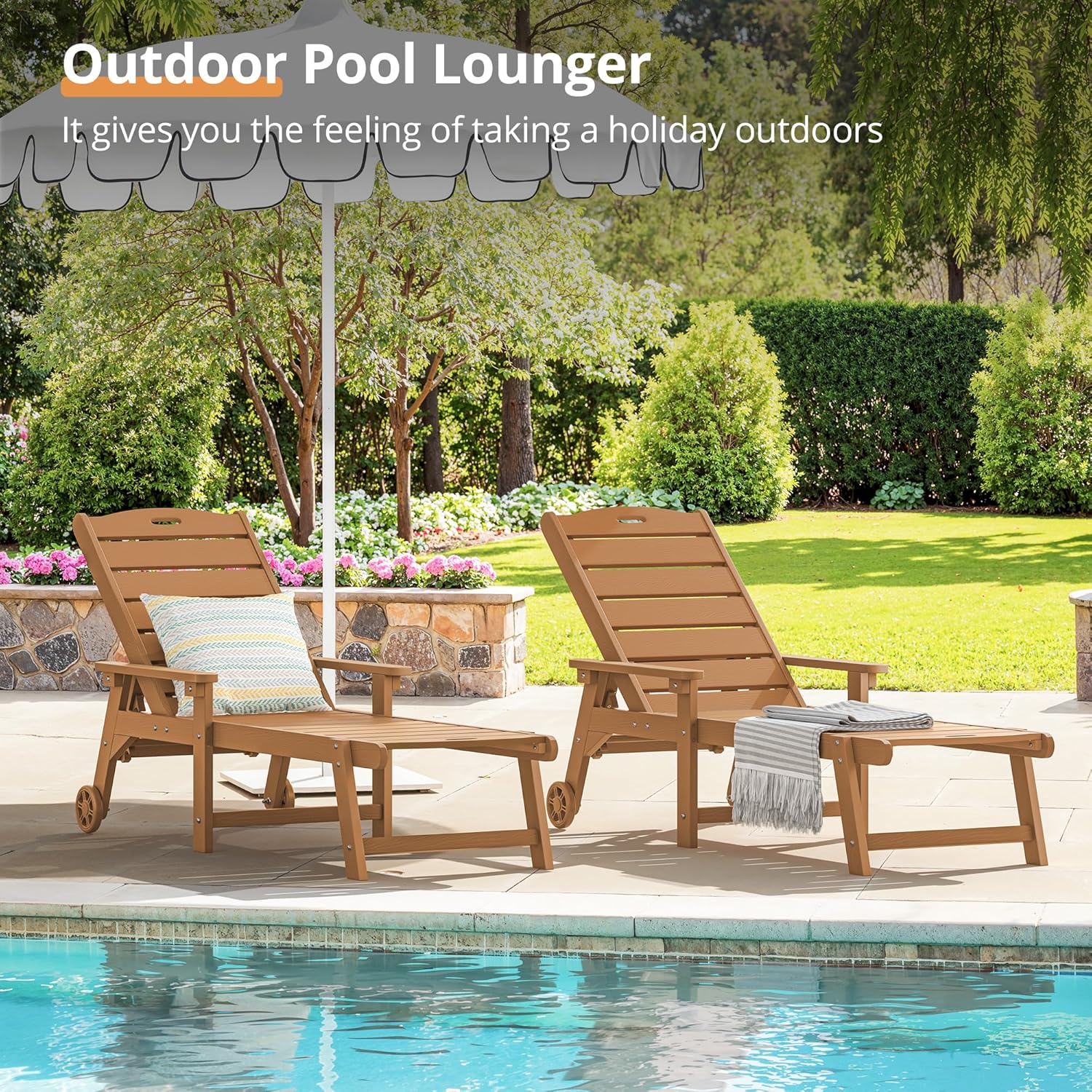 Outdoor Chaise Lounge Chairs Set of 2, HDPS Chaise Lounger