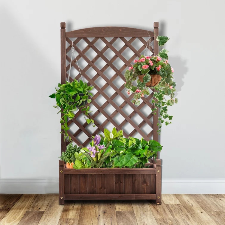 Wood Planter Box with Trellis