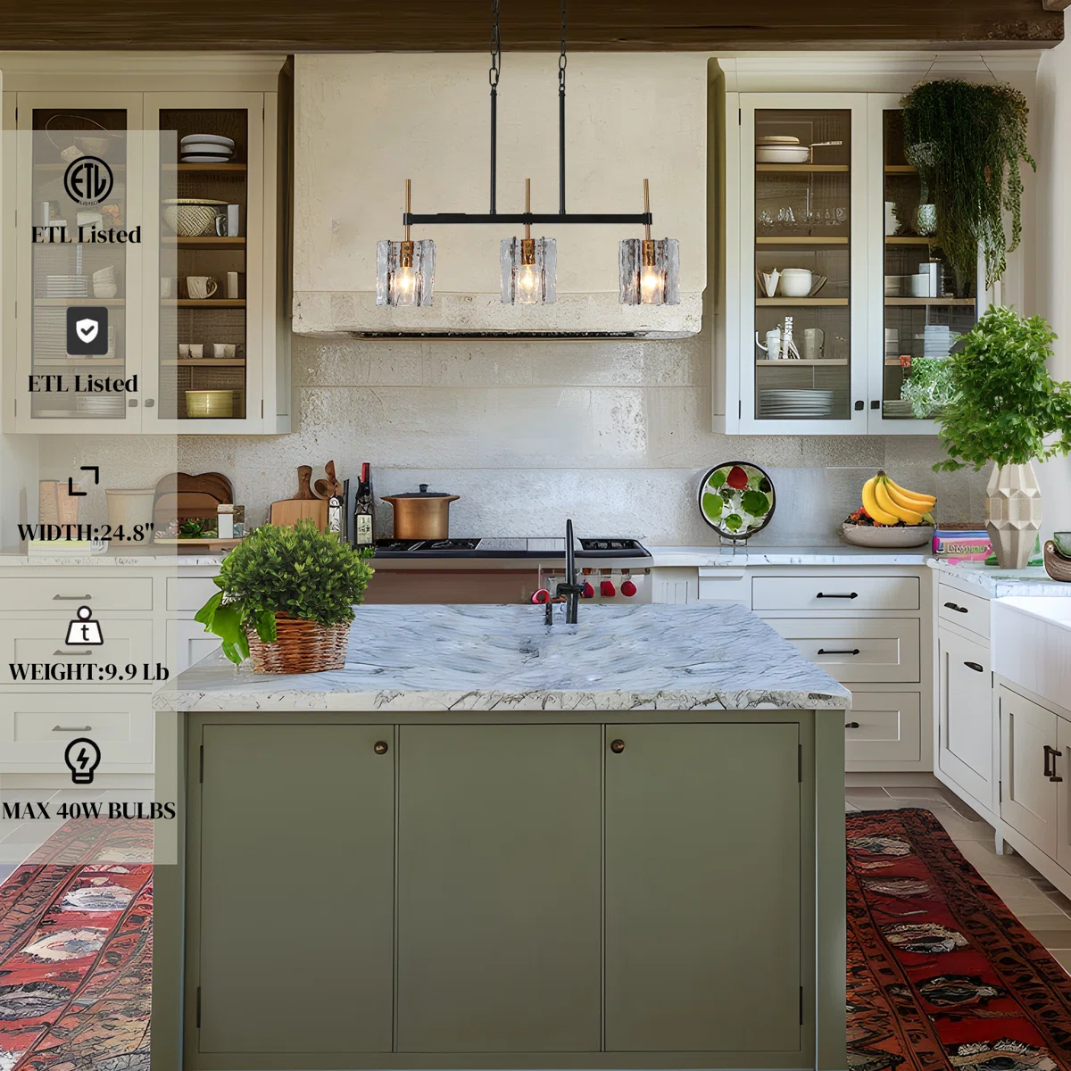 3-Light Dimmable Kitchen Island Pendant