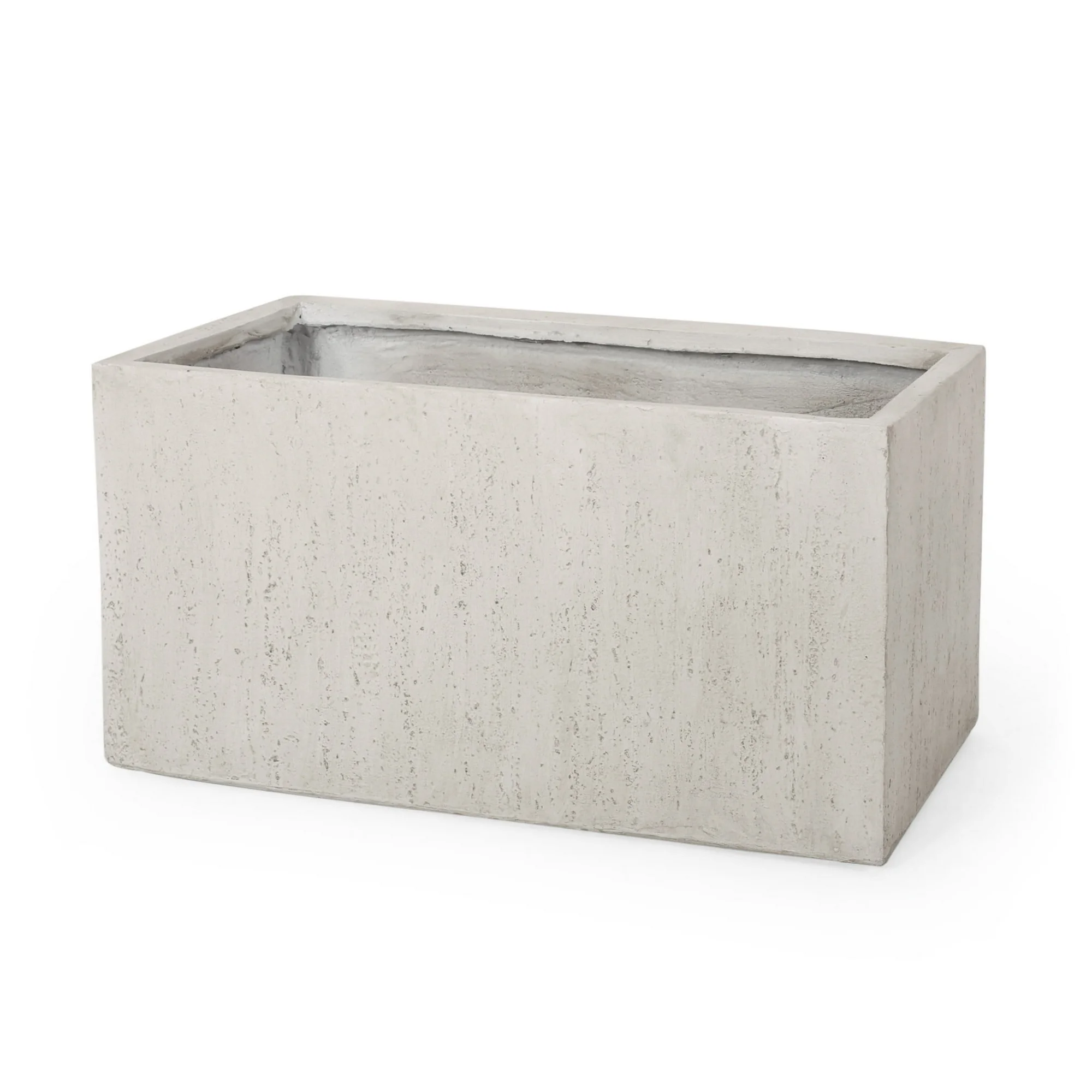 Outdoor Modern Cast Stone Rectangular Planter, White Medium