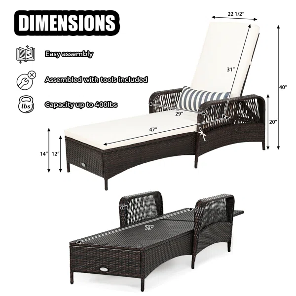 Outdoor Metal Chaise Lounge , Cushion Included