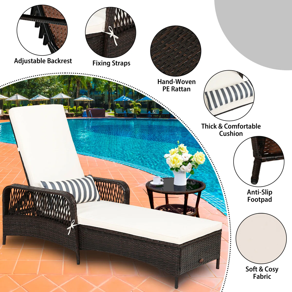 Outdoor Metal Chaise Lounge , Cushion Included