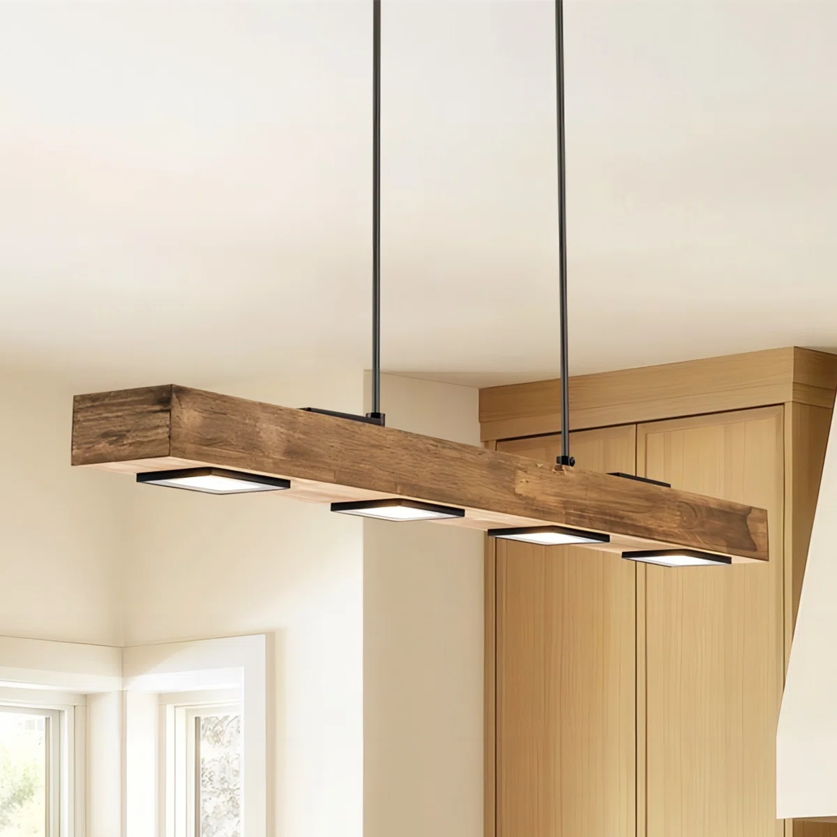  Light Kitchen Island Modern Linear LED Pendant with Wood Accents