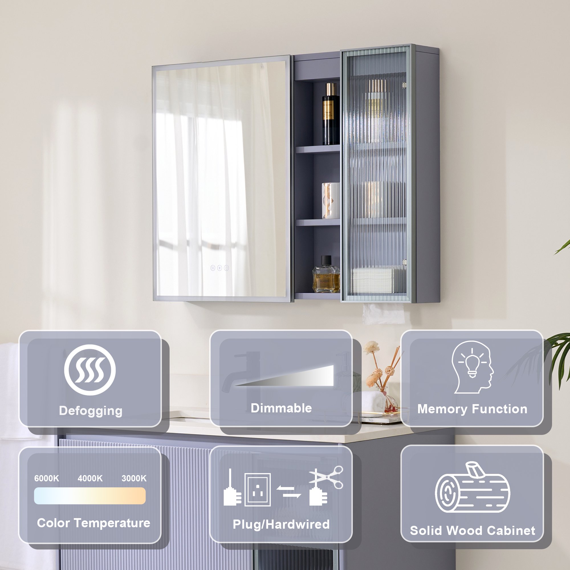 36 X 28 Inch LED Lighted Bathroom Medicine Cabinet with Mirror, Bathroom Vanity Mirror Cabinet