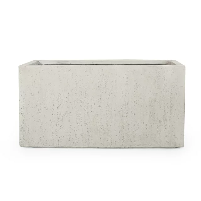 Outdoor Modern Cast Stone Rectangular Planter, White Medium