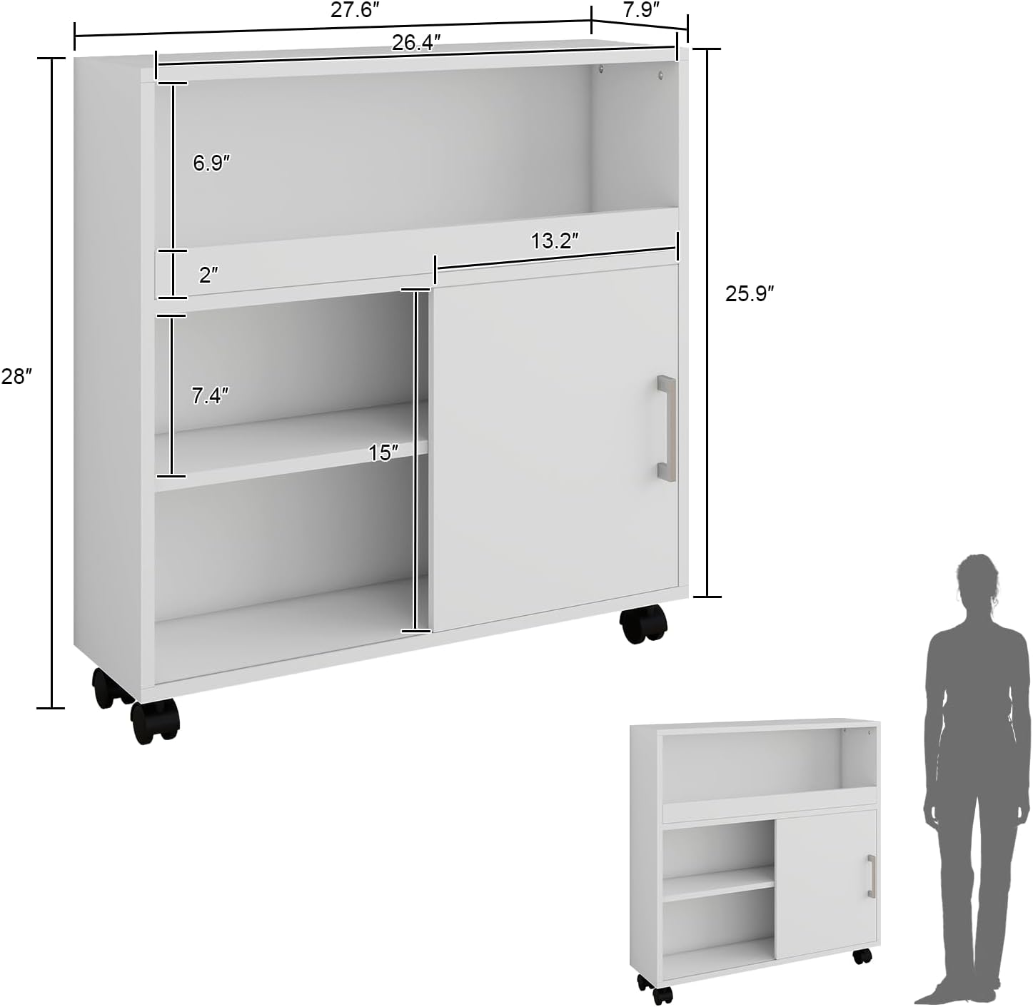 Narrow Slim Bathroom Organizer Storage Cabinet with Sliding Door and Adjustable Shelf