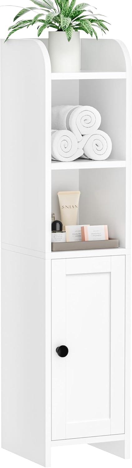 Small Bathroom Storage Corner Floor Cabinet with Door and Shelves, 7.9" D x 7.1" W x 31" H