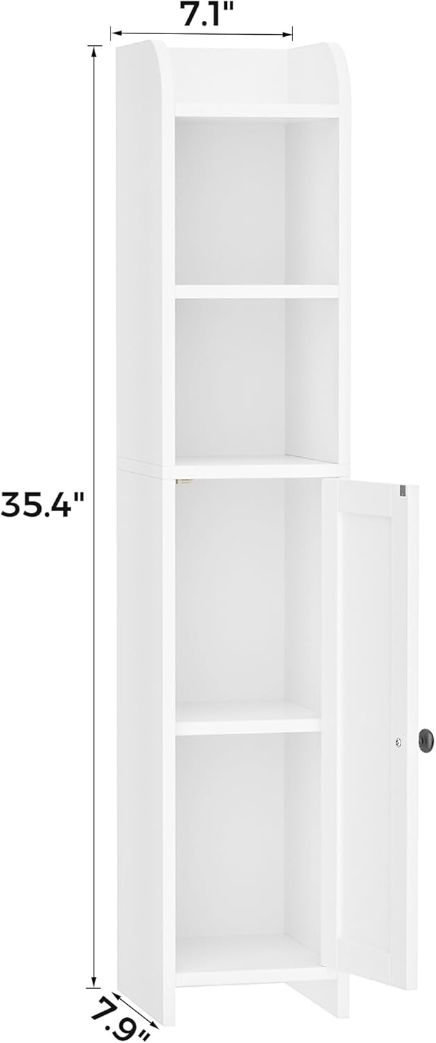 Small Bathroom Storage Corner Floor Cabinet with Door and Shelves, Beside The Toilet Paper Stand, 7.9"D x 7.1"W x 35.4"H