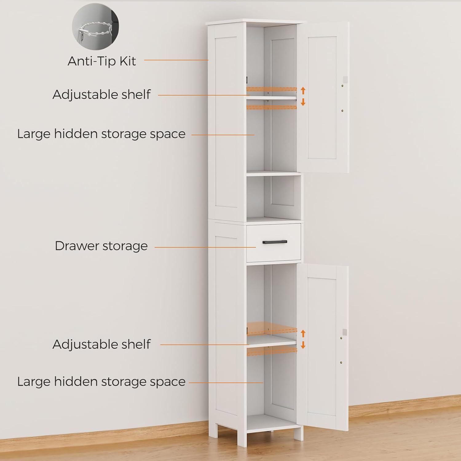 67" H Tall Bathroom Storage Cabinet with 2 Barn Doors and 1 Drawer, Narrow Storage Unit