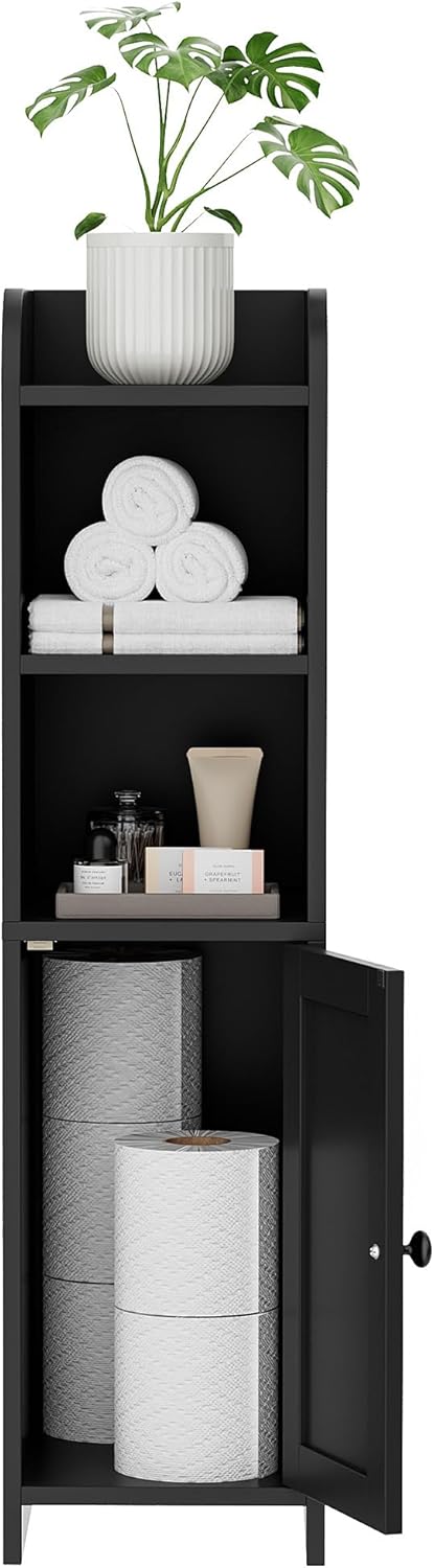 Floor Cabinet with Door and Shelves, Beside The Toilet Paper Stand, 9.8" D x 7.9" W x 31" H