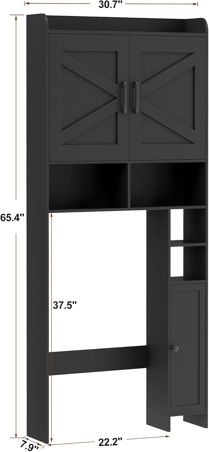 Over The Toilet Storage Cabinet with 2 Barn Door and Toilet Paper Holder Stand, 7.8"D x 30.7"W x 65.4"H