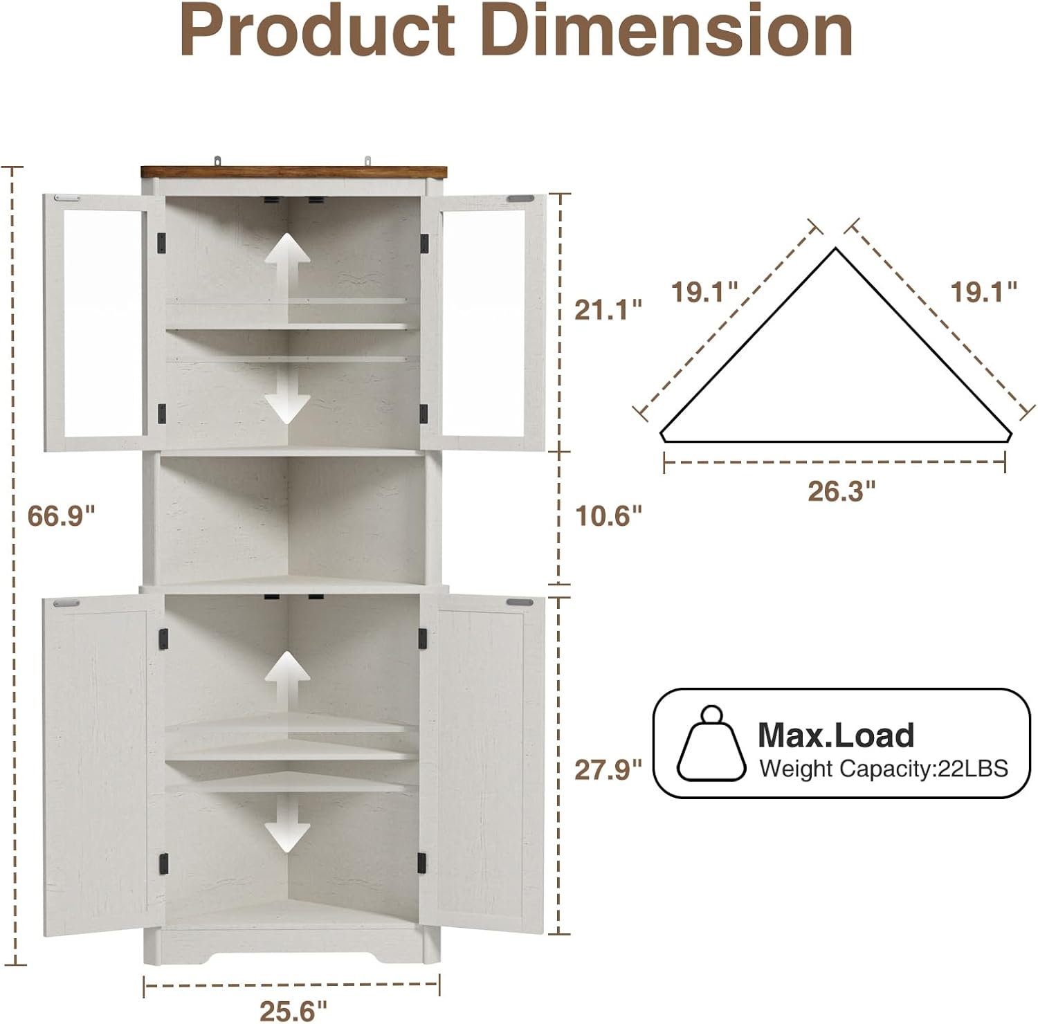 67''H Tall Corner Cabinet with 4 Tempered Glass Doors and Barn Doors