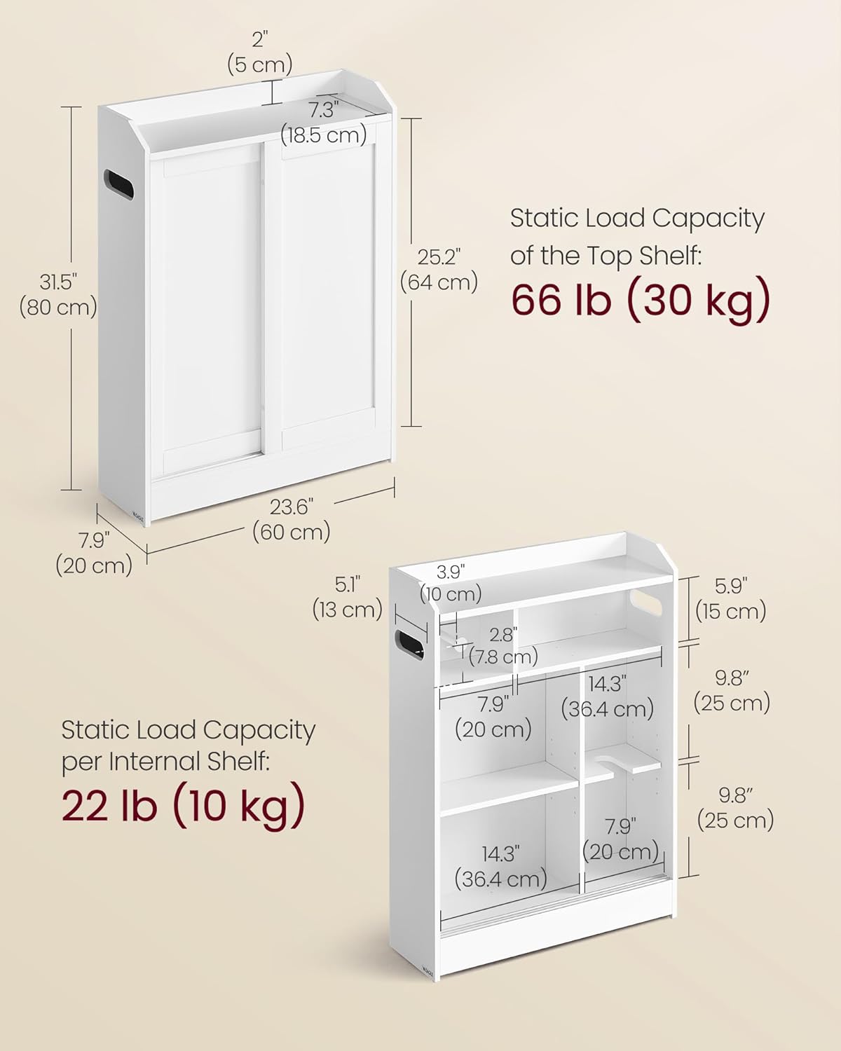 Narrow Storage Cabinet, Slim Floor Cabinet with Sliding Doors, Toilet Paper Holder and Brush Compartment