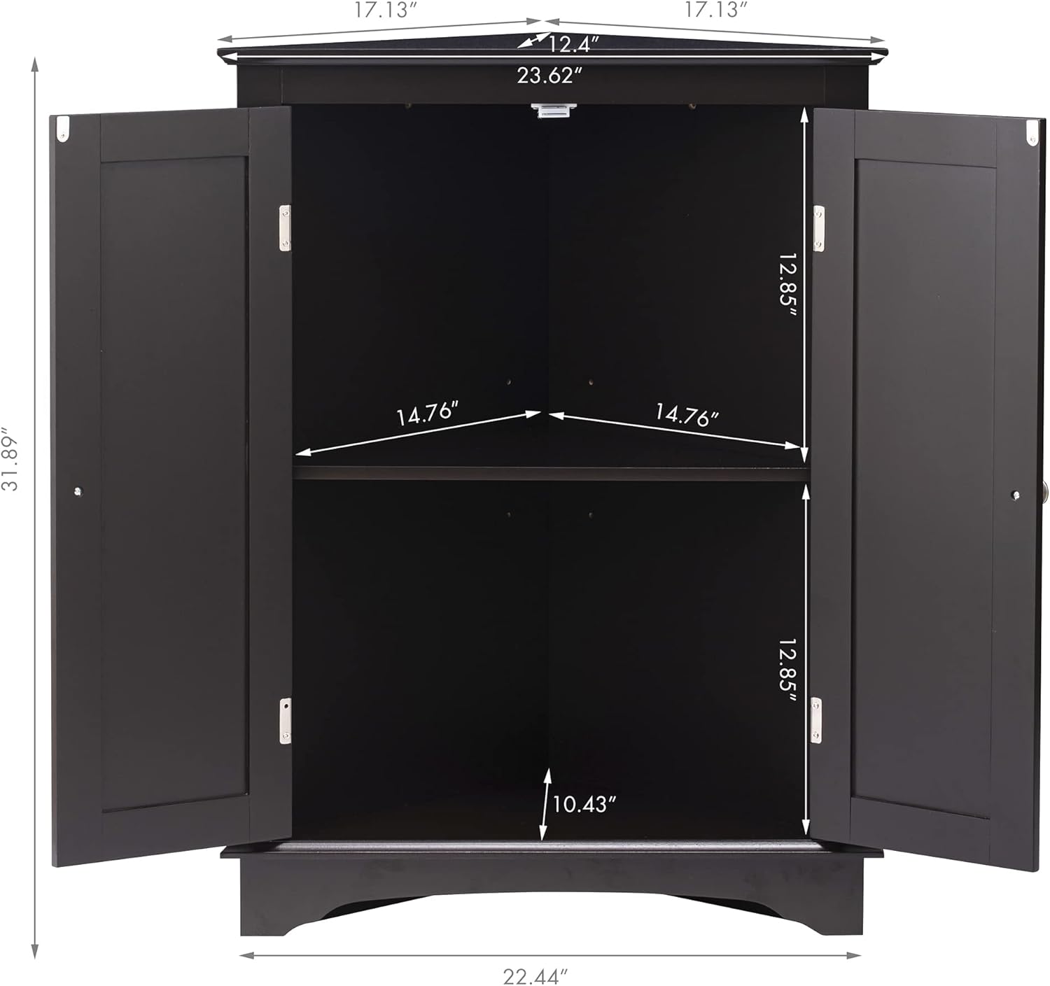 Floor Corner Cabinet with Two Doors and Shelves, Free-Standing Corner Storage Cabinets