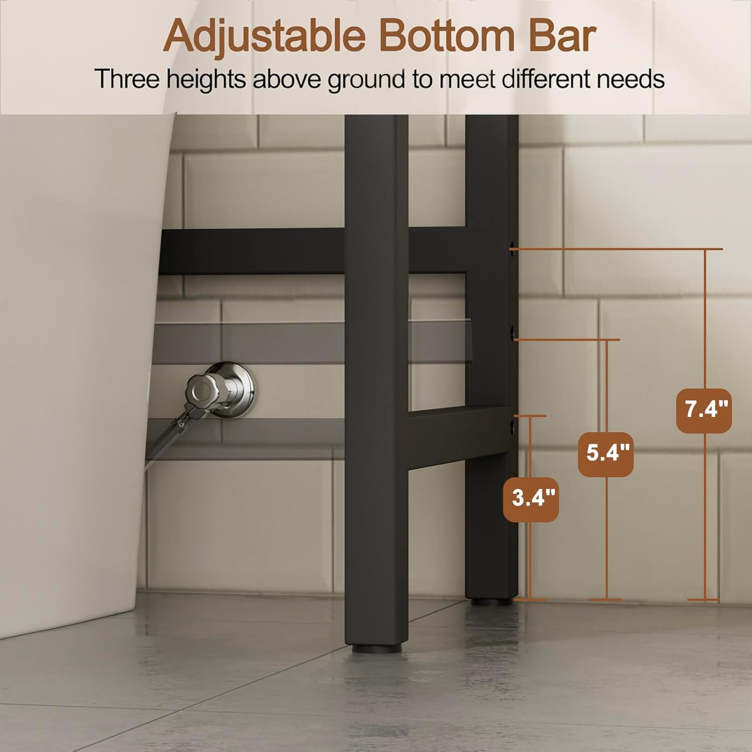 4-Tier Over The Toilet Storage with 4 Hooks and Paper Holder, Space Saving, Bathroom Organizer with Adjustable Feet