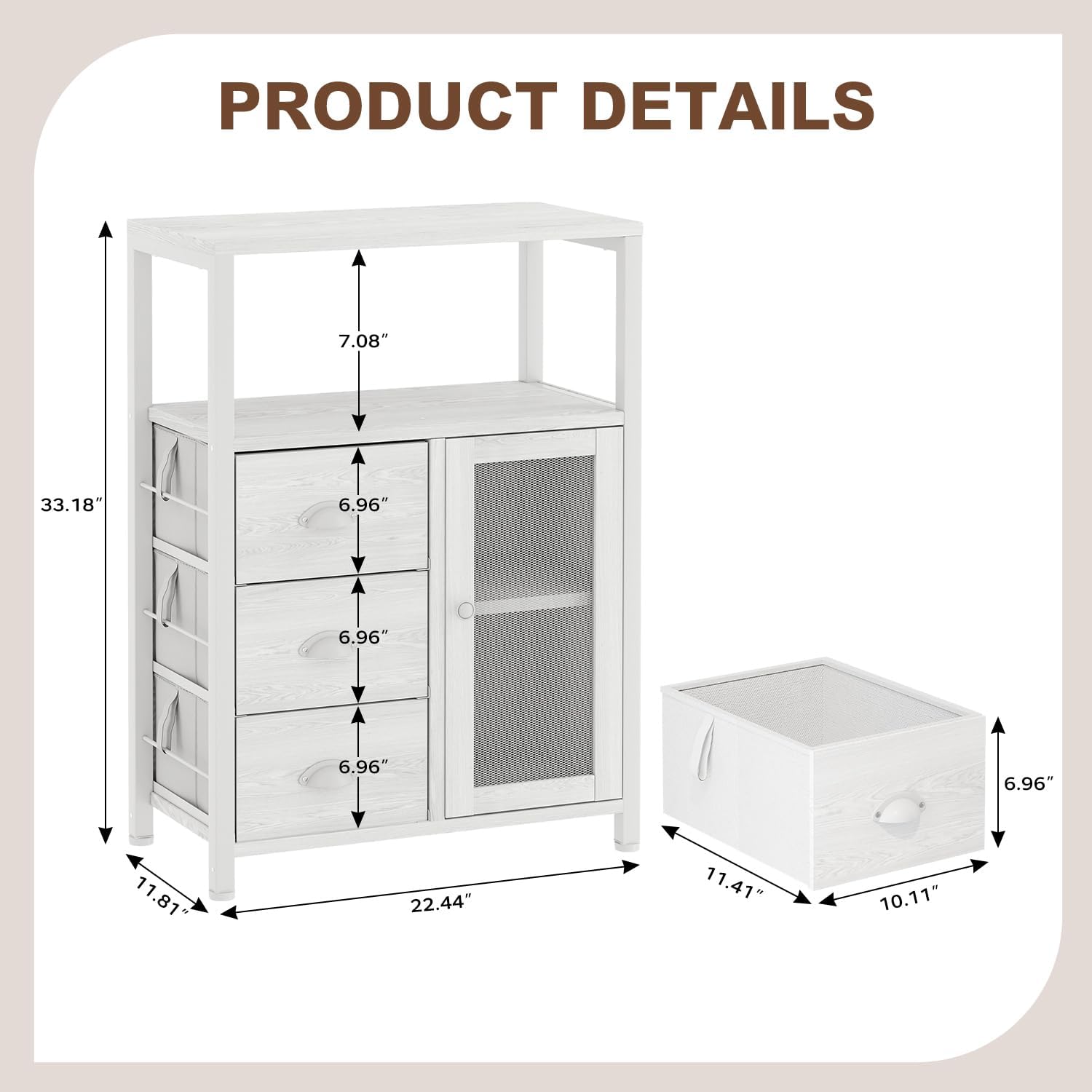 Bathroom Floor Storage Cabinet Organizer with 3 Removable Drawers and 1 Door