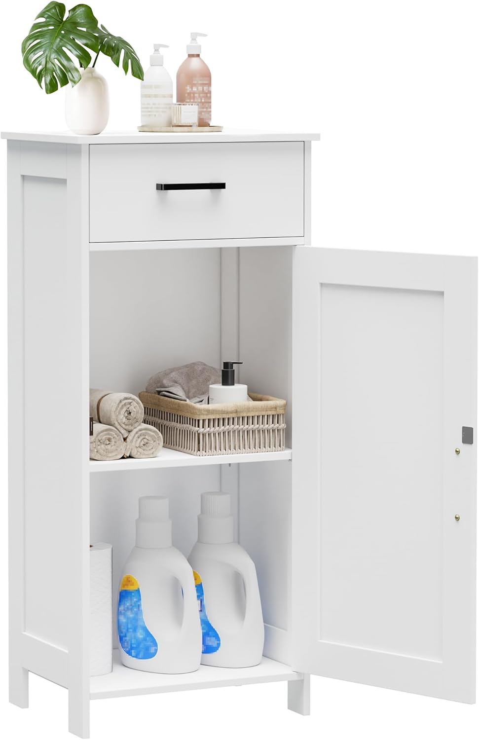 35.4" H Bathroom Cabinet with Drawer, Bathroom Organizers and Storage, Adjustable Shelves