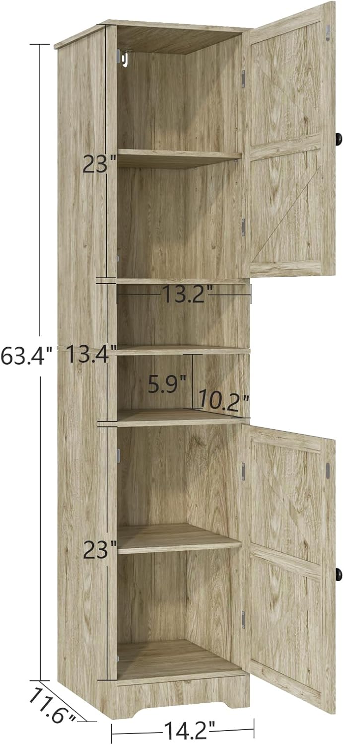 Tall Bathroom Storage Cabinet, Vertical Freestanding Organizer with Adjustable Shelf, Slim Design for Small Bathrooms