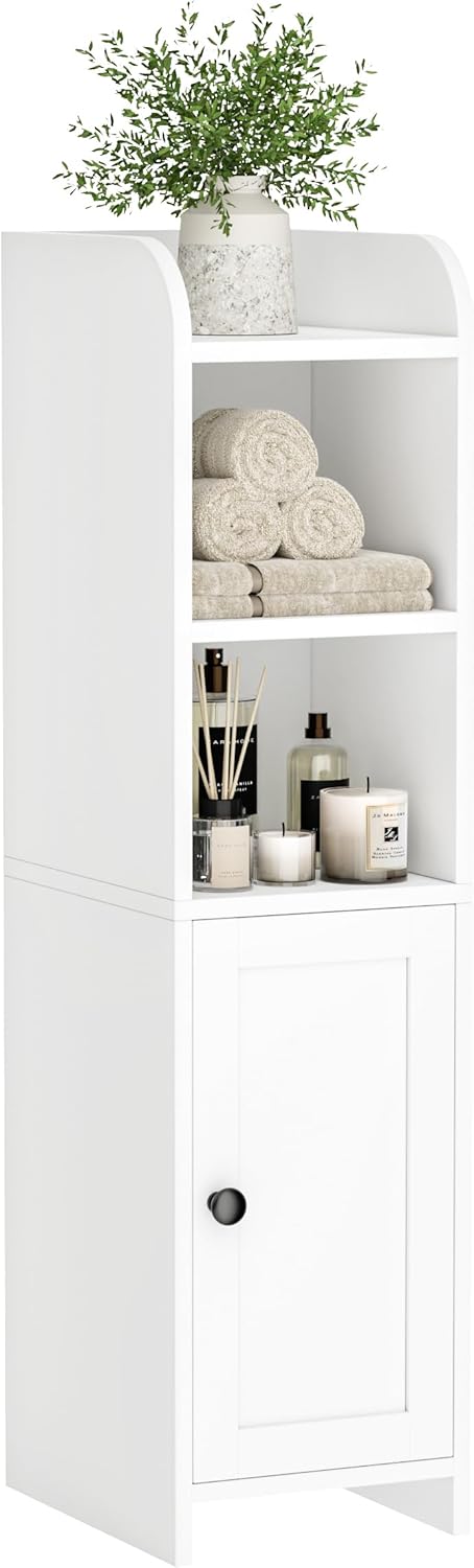 Floor Cabinet with Door and Shelves, Beside The Toilet Paper Stand, 9.8" D x 7.9" W x 31" H