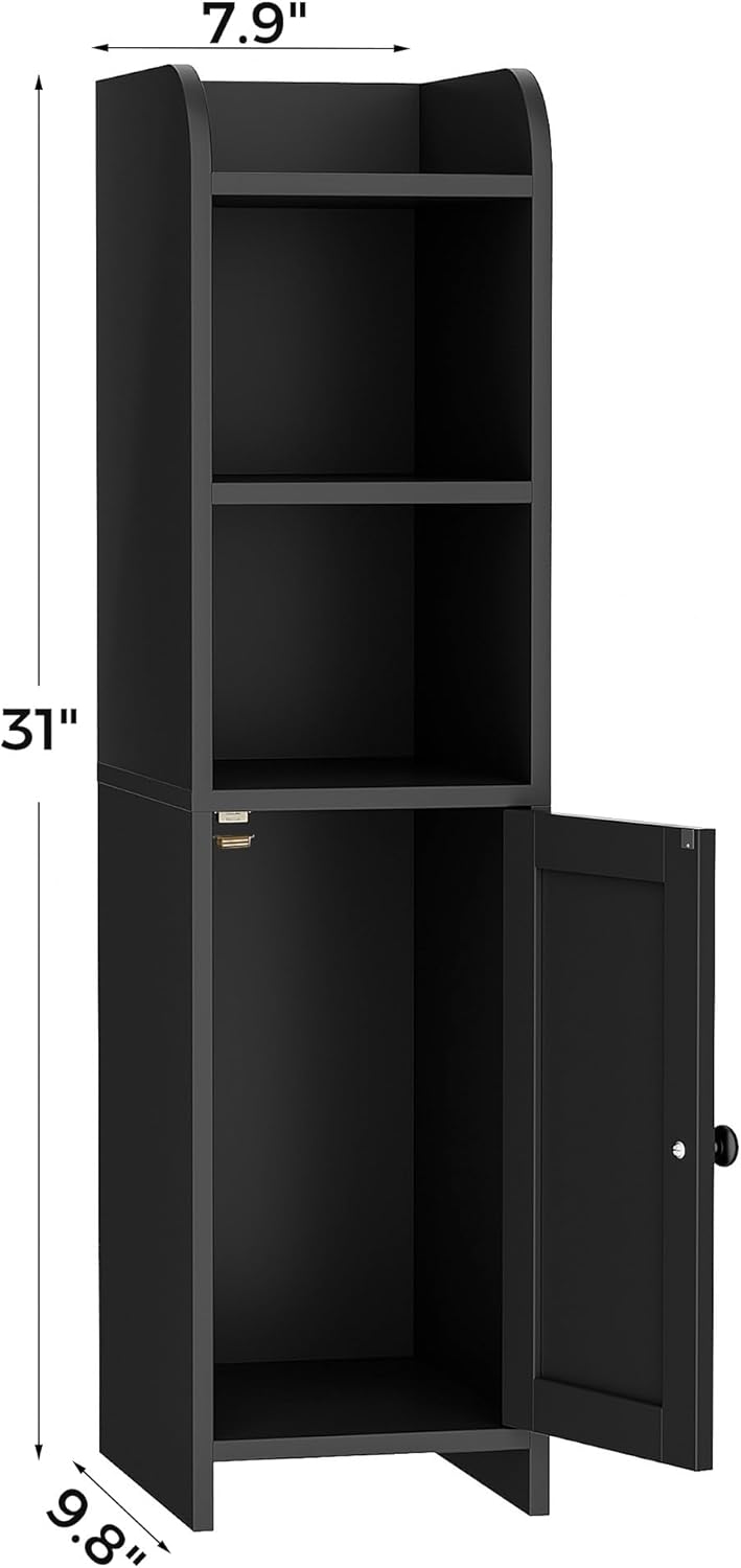 Floor Cabinet with Door and Shelves, Beside The Toilet Paper Stand, 9.8" D x 7.9" W x 31" H