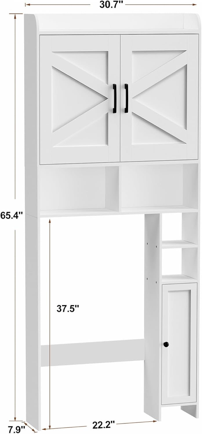 Over The Toilet Storage Cabinet with 2 Barn Door and Toilet Paper Holder Stand, FreeStanding Toilet Shelf Space Saver
