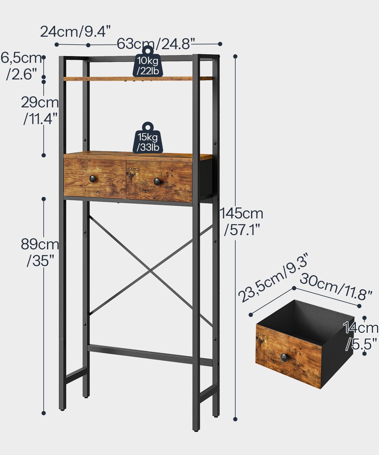 3-Tier Bathroom Organizer Shelf Over Toilet, Freestanding Space Saver Bathroom Toilet Shelves