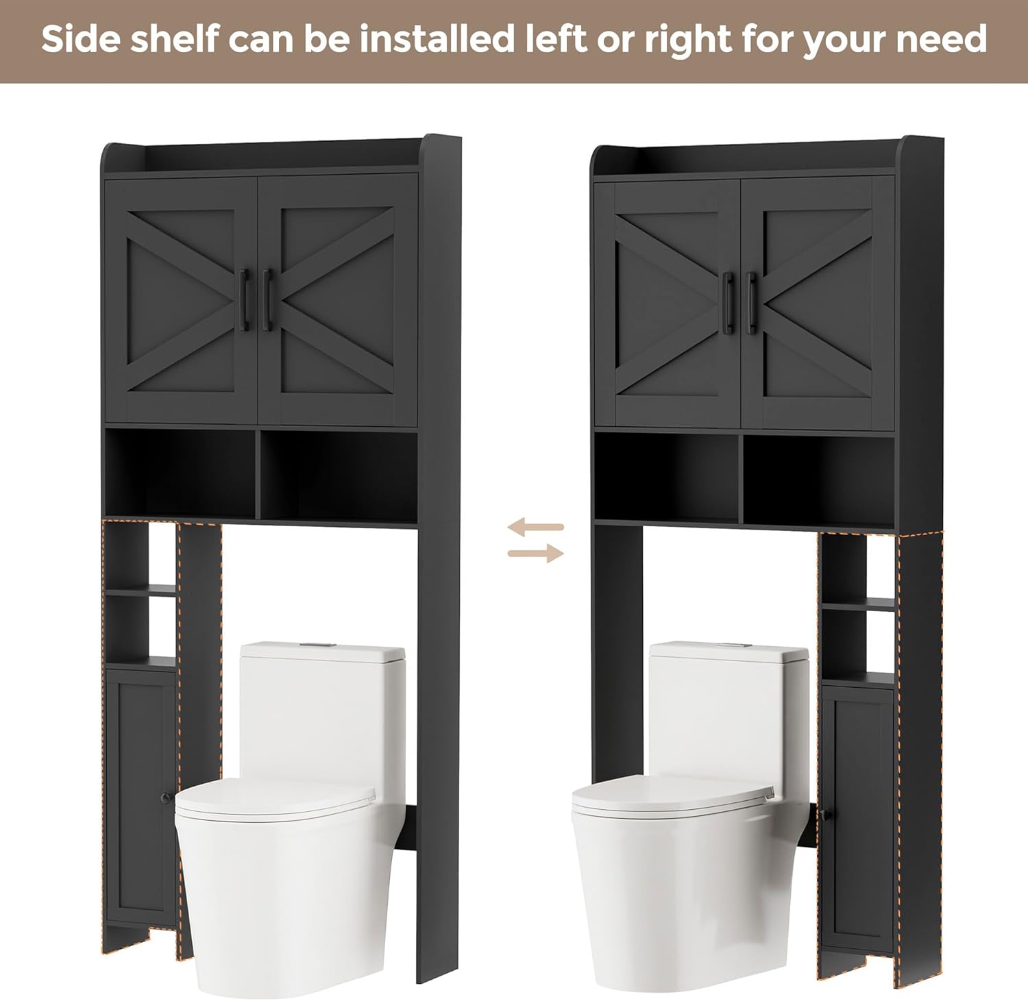 Over The Toilet Storage Cabinet with 2 Barn Door and Toilet Paper Holder Stand, 7.8"D x 30.7"W x 65.4"H