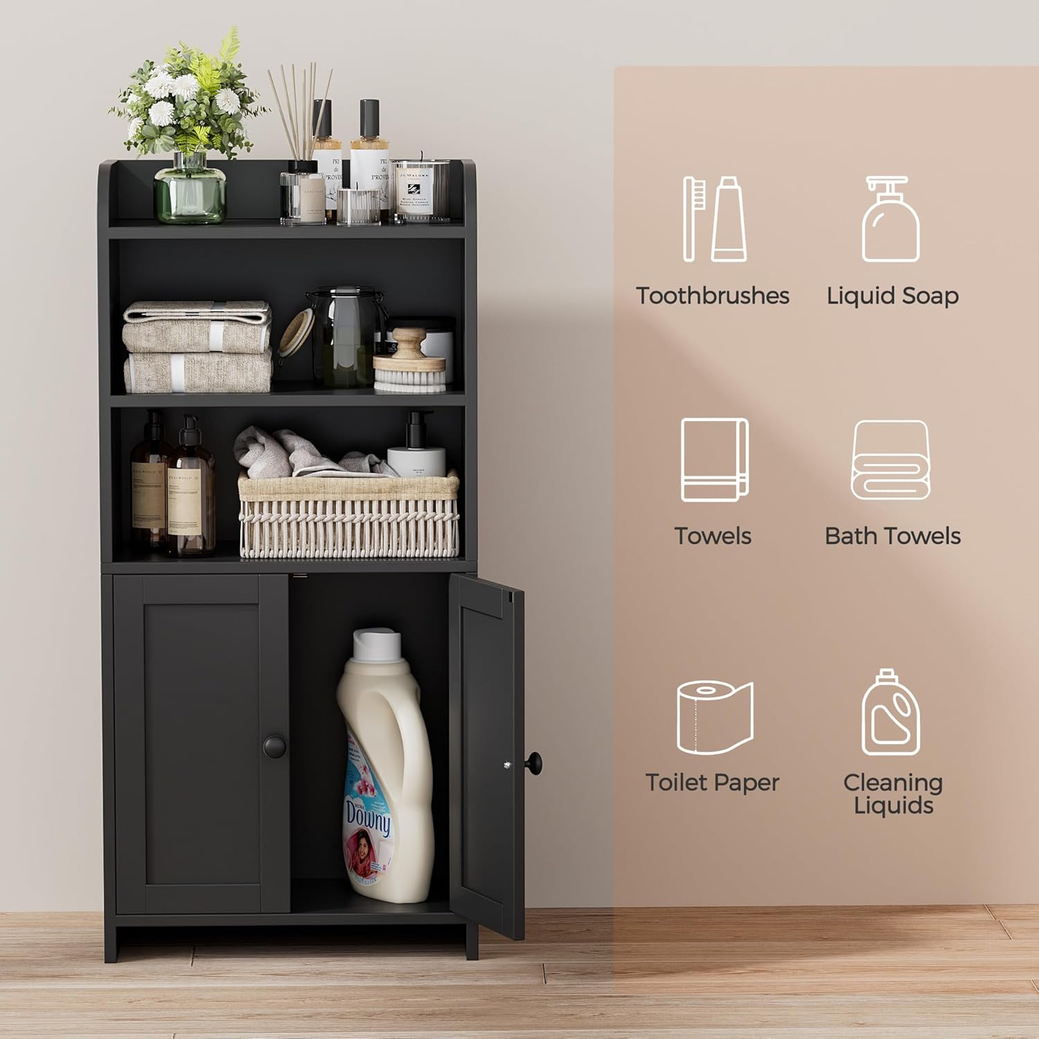 Small Bathroom Storage Cabinet, Freestanding Toilet Paper Storage with 2 Doors and Shelves, 7.9" D x 14.6" W x 31" H