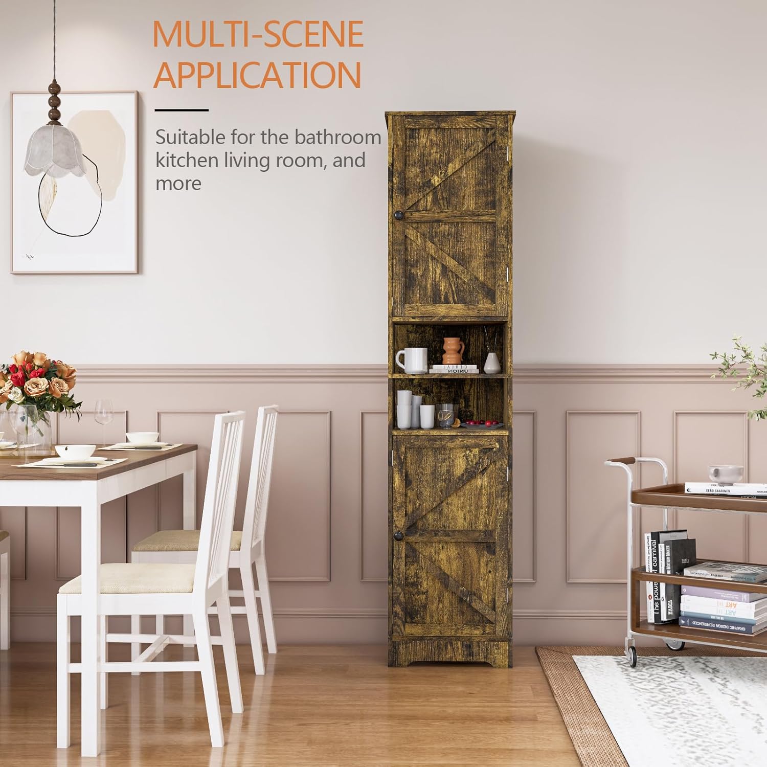 Tall Bathroom Storage Cabinet, Vertical Freestanding Organizer with Adjustable Shelf, Slim Design for Small Bathrooms