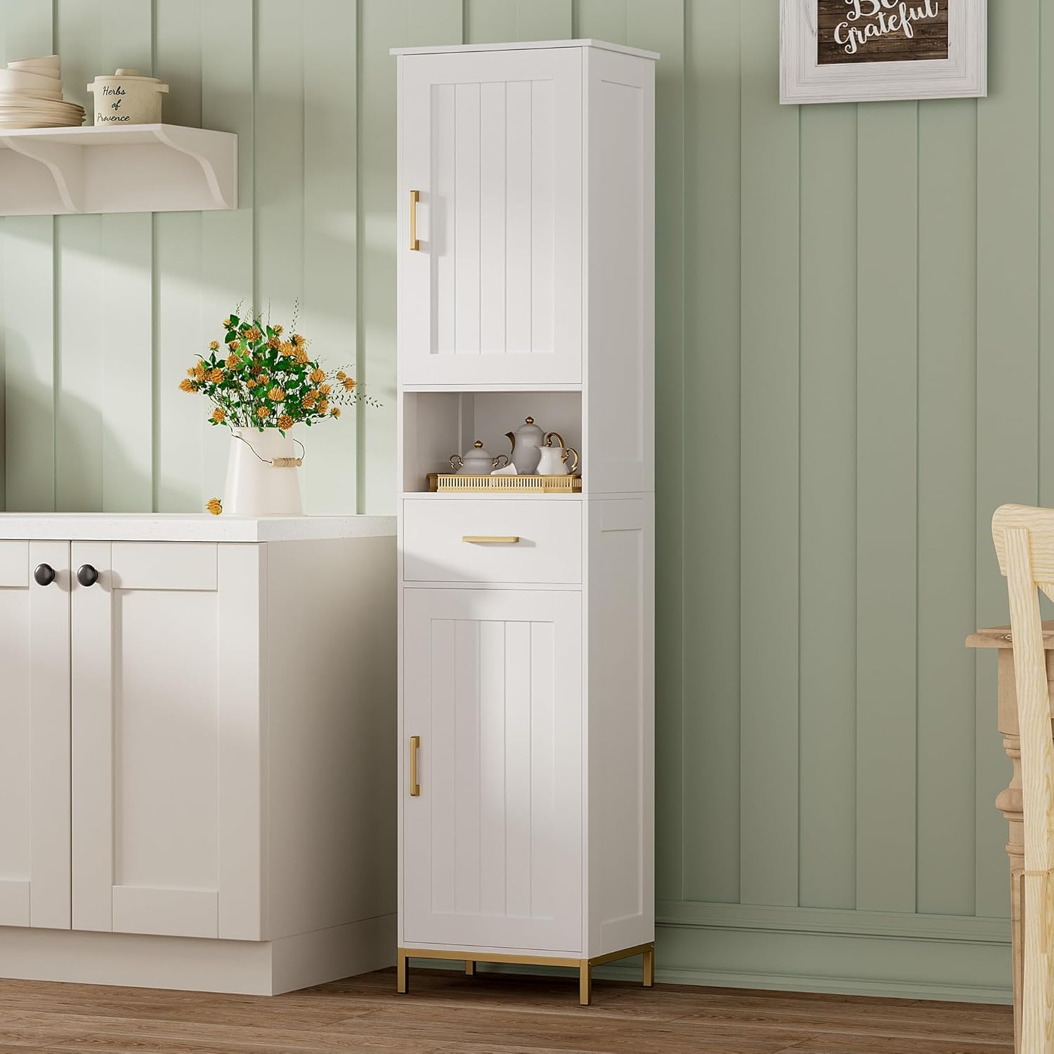 67" H Bathroom Storage Cabinet, Tall Storage Cabinet with Adjustable Shelves, Freestanding Cabinet with Doors and Drawer
