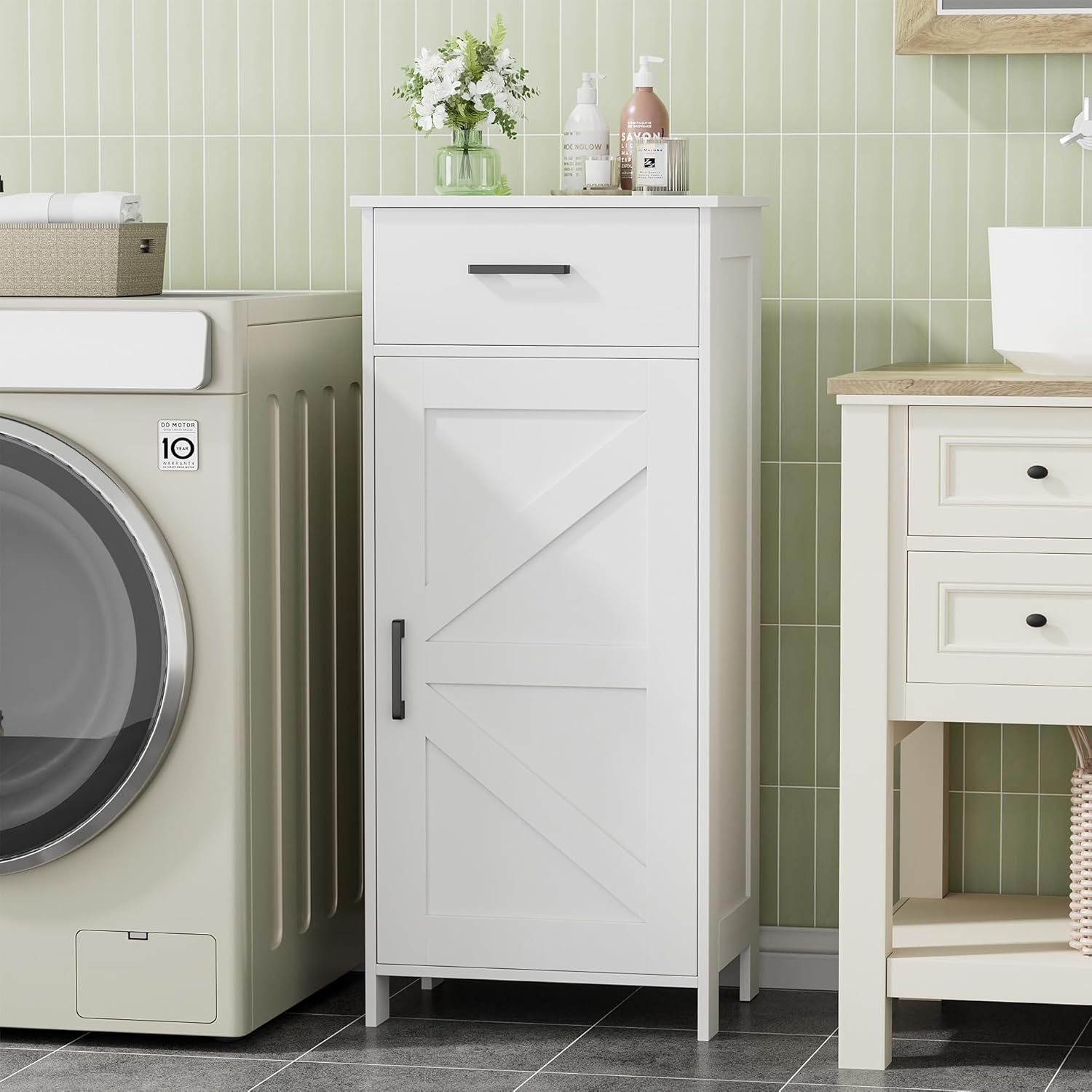 35.4" H Bathroom Cabinet with Drawer, Bathroom Organizers and Storage, Adjustable Shelves