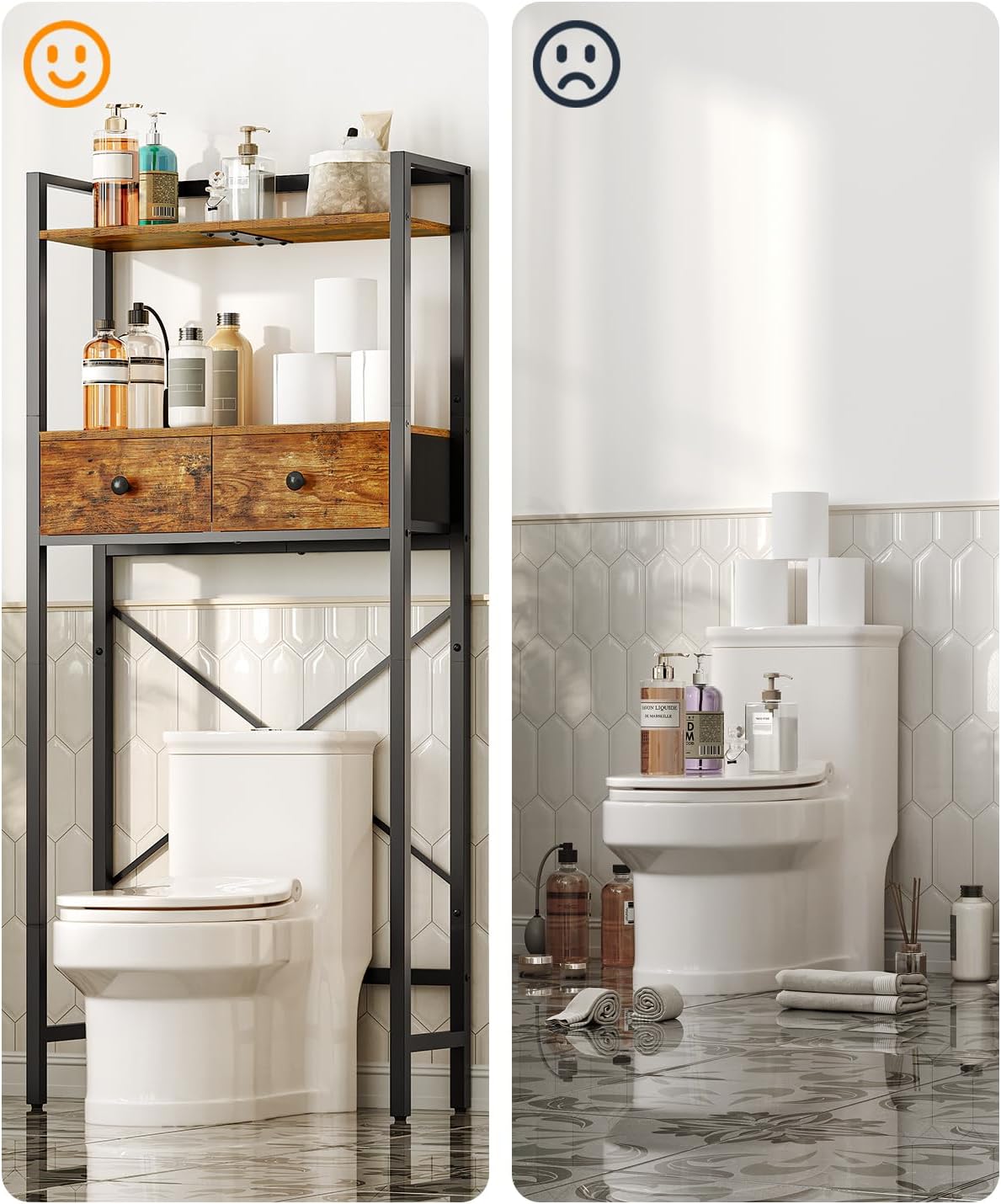 3-Tier Bathroom Organizer Shelf Over Toilet, Freestanding Space Saver Bathroom Toilet Shelves