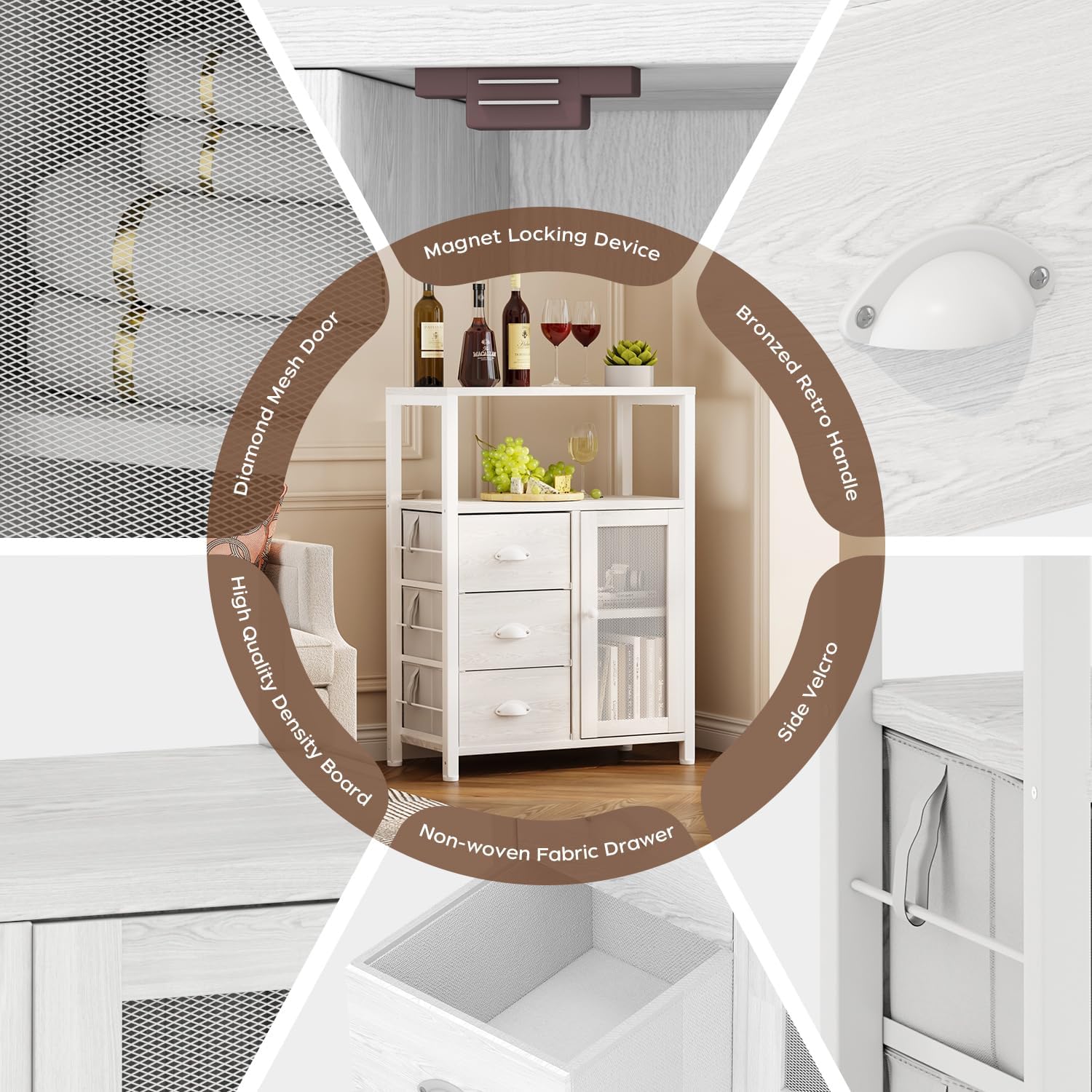 Bathroom Floor Storage Cabinet Organizer with 3 Removable Drawers and 1 Door