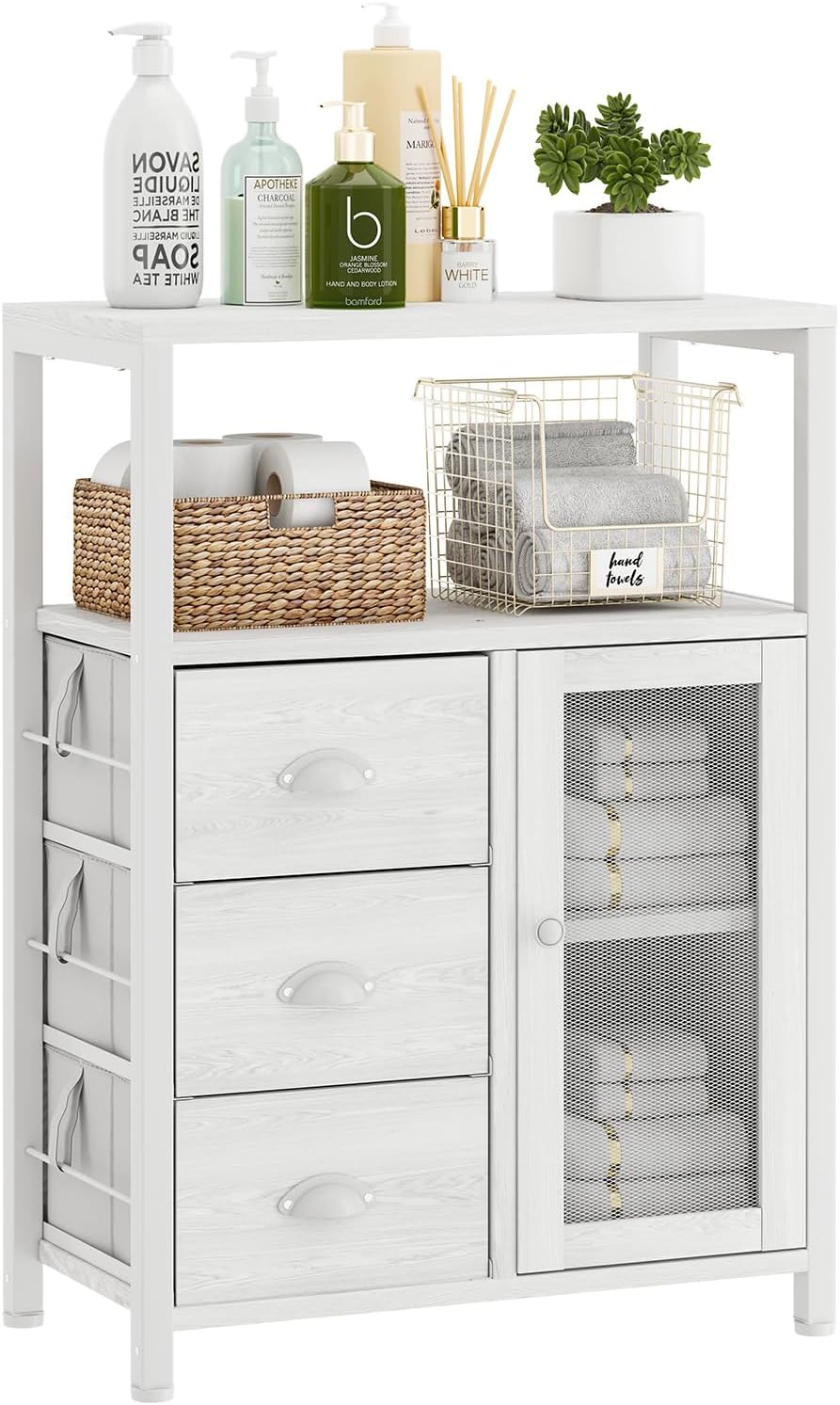 Bathroom Floor Storage Cabinet Organizer with 3 Removable Drawers and 1 Door