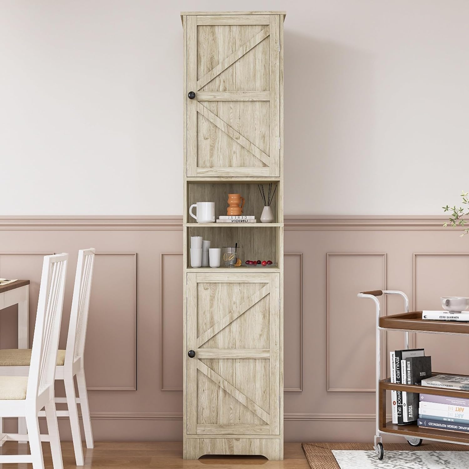 Tall Bathroom Storage Cabinet, Vertical Freestanding Organizer with Adjustable Shelf, Slim Design for Small Bathrooms