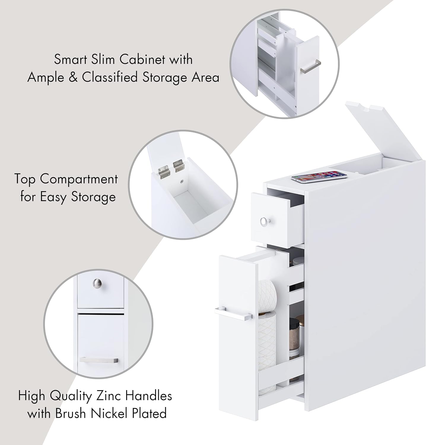 Slim Bathroom Storage Cabinet, Free Standing Toilet Paper Holder