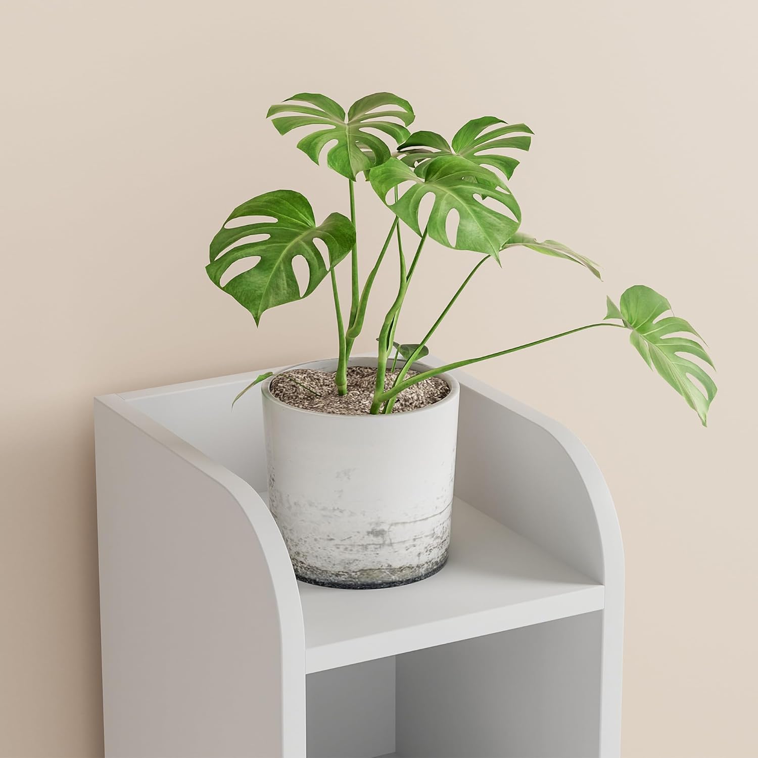 Small Bathroom Storage Corner Floor Cabinet with Door and Shelves, Beside The Toilet Paper Stand, 7.9"D x 7.1"W x 35.4"H