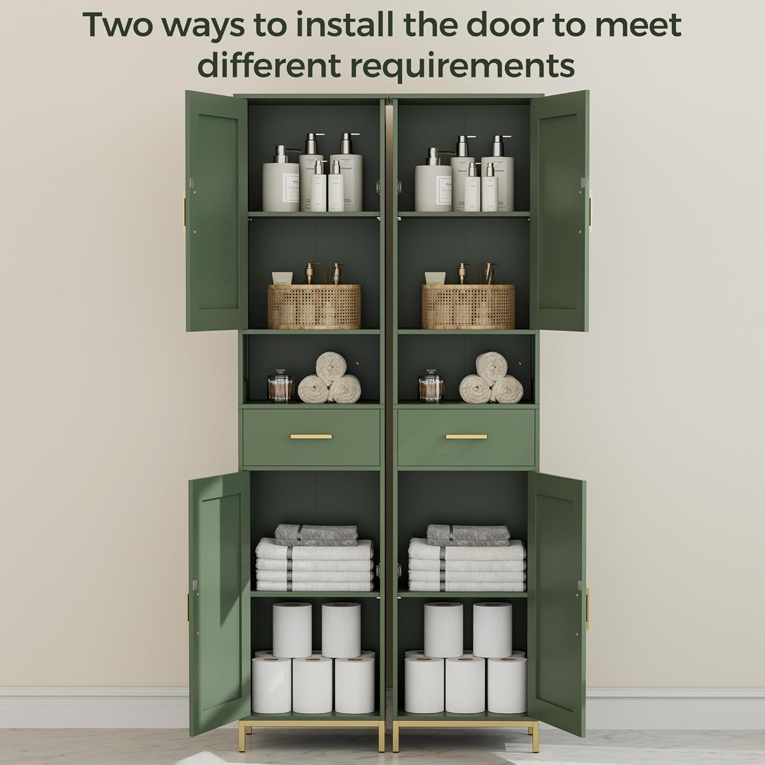 67" H Bathroom Storage Cabinet, Tall Storage Cabinet with Adjustable Shelves, Freestanding Cabinet with Doors and Drawer