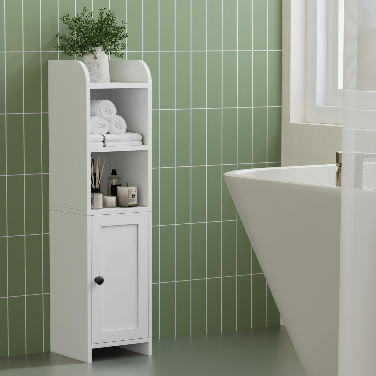 Floor Cabinet with Door and Shelves, Beside The Toilet Paper Stand, 9.8" D x 7.9" W x 31" H