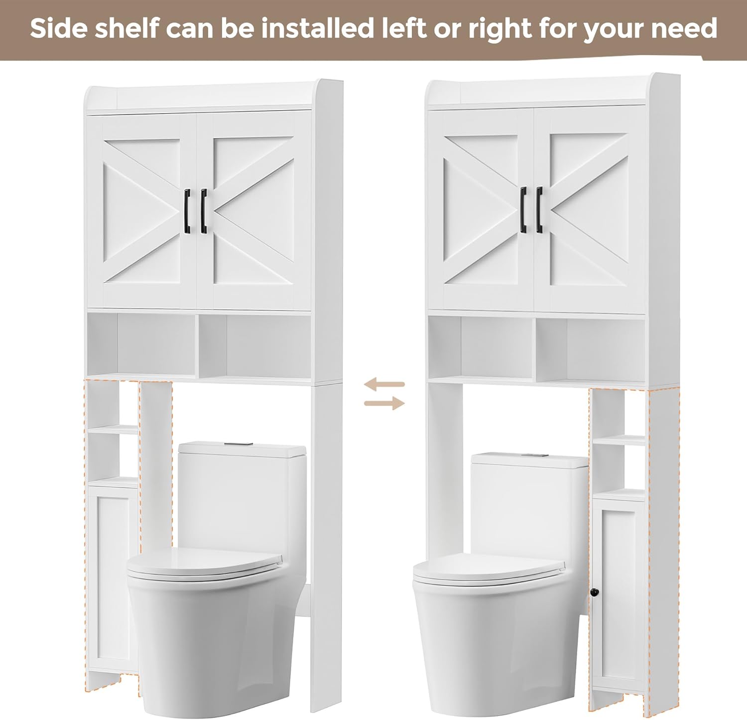 Over The Toilet Storage Cabinet with 2 Barn Door and Toilet Paper Holder Stand, FreeStanding Toilet Shelf Space Saver
