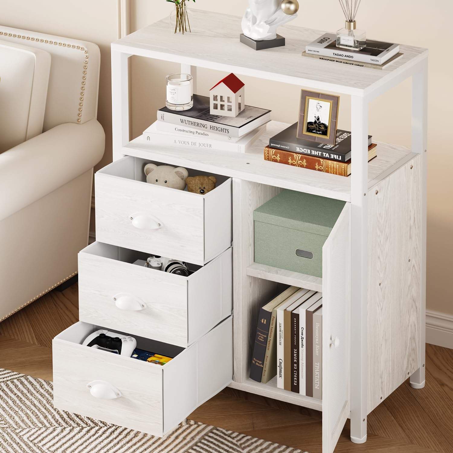 Bathroom Floor Storage Cabinet Organizer with 3 Removable Drawers and 1 Door