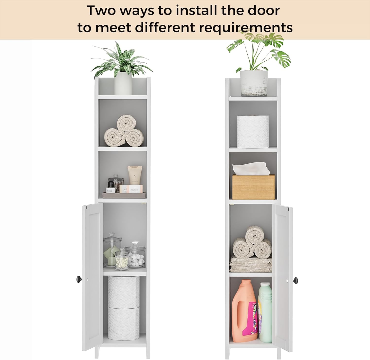 Small Bathroom Storage Corner Floor Cabinet with Door and Shelves, Beside The Toilet Paper Stand, 7.9"D x 7.1"W x 35.4"H